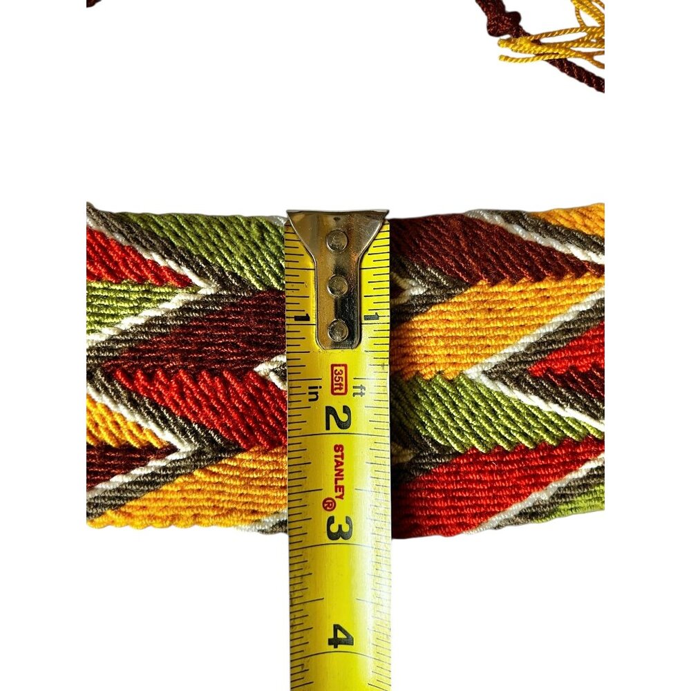 Handwoven Wayuu Mochila Tote Bag With Zigzag Strap & Tassels Colombian Kacki Grn - Picture 10 of 12